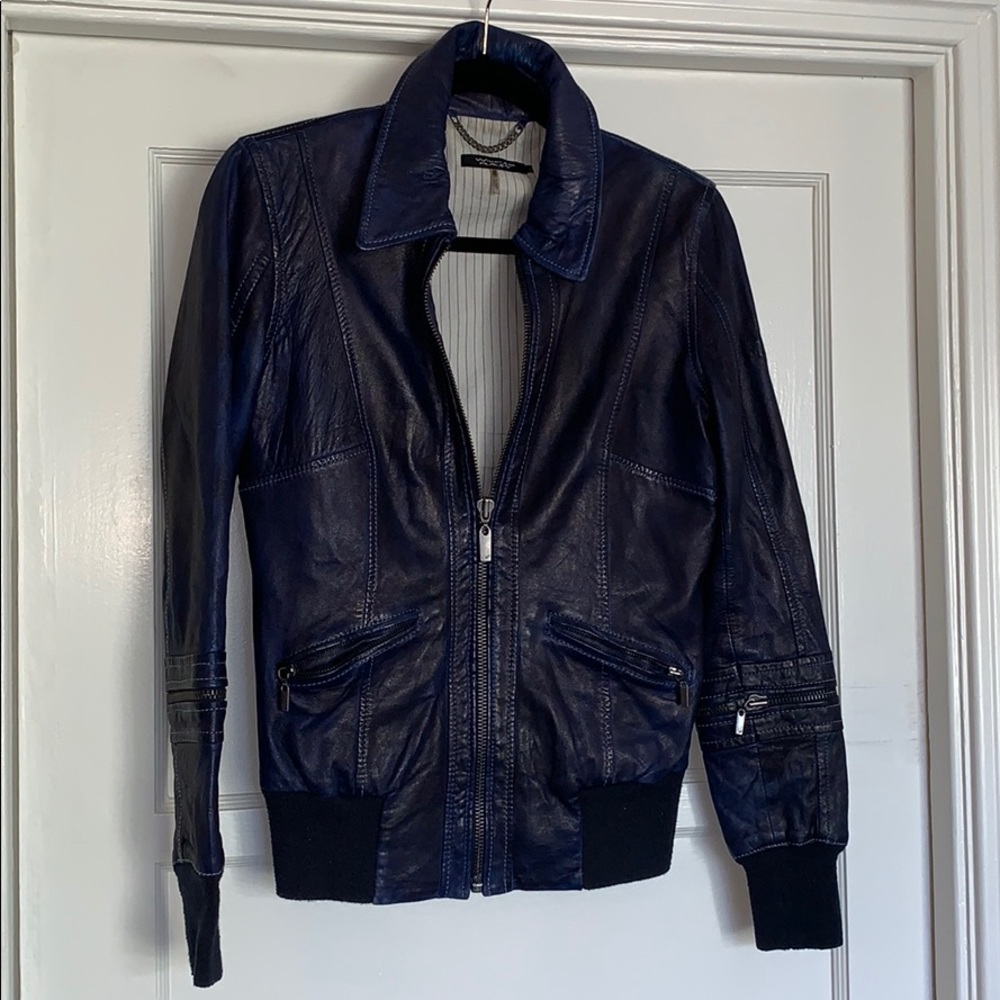 Navy blue leather jacket